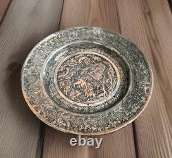 Antique Middle East Engraved Silvered Copper Plate / Tray 8