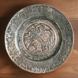 Antique Middle East Engraved Silvered Copper Plate / Tray 8