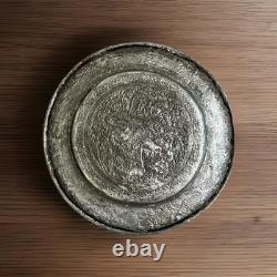 Antique Middle East Engraved Silvered Copper Plate / Tray 8