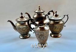 Antique Middle Eastern Silver Plated Tea Coffee Set X 4 Piece