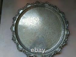 Antique Moroccan Arabic Handmade Serving Brass Tray, Silver Blate 1890-1920