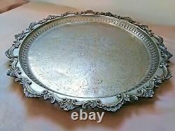 Antique Moroccan Arabic Handmade Serving Brass Tray, Silver Blate 1890-1920