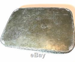 Antique Moroccan Fez Islamic Arabic Geometric Silver Plated Brass Tray Signed