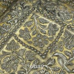 Antique Mughal Silver Gilt Betel Pandan Tray, Turquoise Stones, India 1750