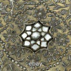 Antique Mughal Silver Gilt Betel Pandan Tray, Turquoise Stones, India 1750