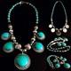 Antique Natural African Turquoise Stone Silver Plated Necklace (10/26cm, 58.2g)