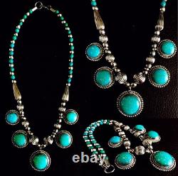 Antique Natural African Turquoise Stone Silver Plated Necklace (10/26cm, 58.2g)