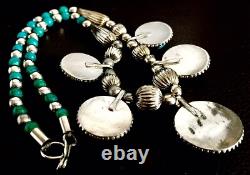 Antique Natural African Turquoise Stone Silver Plated Necklace (10/26cm, 58.2g)
