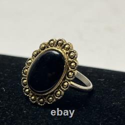 Antique Natural Black Onyx Gold Plated Sterling Handmade Adjustable Rare