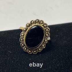 Antique Natural Black Onyx Gold Plated Sterling Handmade Adjustable Rare