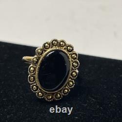 Antique Natural Black Onyx Gold Plated Sterling Handmade Adjustable Rare