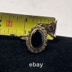 Antique Natural Black Onyx Gold Plated Sterling Handmade Adjustable Rare