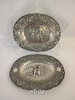 Antique ORNATE 19c GERMAN. 800 SILVER FIGURAL REPOUSSE Chargers Trays Plates