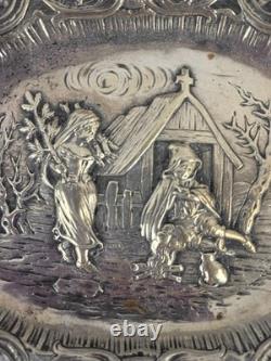 Antique ORNATE 19c GERMAN. 800 SILVER FIGURAL REPOUSSE Chargers Trays Plates