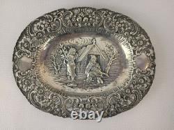 Antique ORNATE 19c GERMAN. 800 SILVER FIGURAL REPOUSSE Chargers Trays Plates