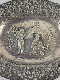 Antique ORNATE 19c GERMAN. 800 SILVER FIGURAL REPOUSSE Chargers Trays Plates