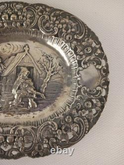 Antique ORNATE 19c GERMAN. 800 SILVER FIGURAL REPOUSSE Chargers Trays Plates