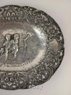 Antique ORNATE 19c GERMAN. 800 SILVER FIGURAL REPOUSSE Chargers Trays Plates