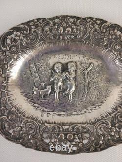 Antique ORNATE 19c GERMAN. 800 SILVER FIGURAL REPOUSSE Chargers Trays Plates