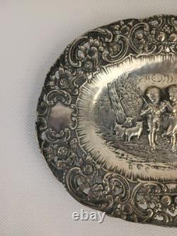 Antique ORNATE 19c GERMAN. 800 SILVER FIGURAL REPOUSSE Chargers Trays Plates