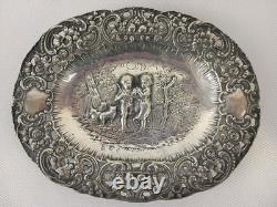 Antique ORNATE 19c GERMAN. 800 SILVER FIGURAL REPOUSSE Chargers Trays Plates