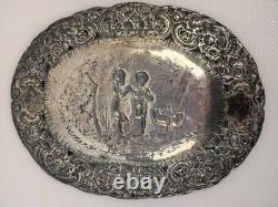 Antique ORNATE 19c GERMAN. 800 SILVER FIGURAL REPOUSSE Chargers Trays Plates