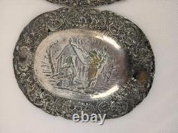 Antique ORNATE 19c GERMAN. 800 SILVER FIGURAL REPOUSSE Chargers Trays Plates