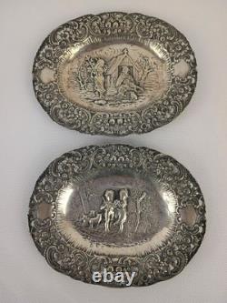 Antique ORNATE 19c GERMAN. 800 SILVER FIGURAL REPOUSSE Chargers Trays Plates