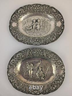 Antique ORNATE 19c GERMAN. 800 SILVER FIGURAL REPOUSSE Chargers Trays Plates