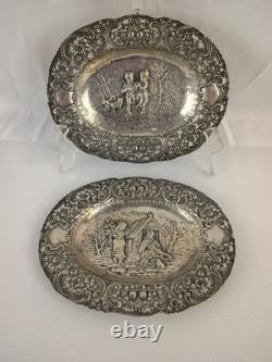 Antique ORNATE 19c GERMAN. 800 SILVER FIGURAL REPOUSSE Chargers Trays Plates