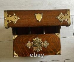 Antique Oak Games Tantalus 3 Cut Glass Decanters Silver Plate Fixings