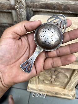 Antique Old Original Brass Silver Plated Beautiful English Tea Strainer