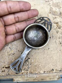 Antique Old Original Brass Silver Plated Beautiful English Tea Strainer