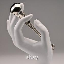 Antique Original Vintage Sterling Silver Repousse Serving Plate Sugar Cube Tongs
