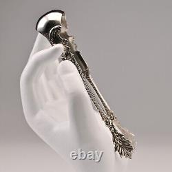 Antique Original Vintage Sterling Silver Repousse Serving Plate Sugar Cube Tongs