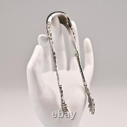 Antique Original Vintage Sterling Silver Repousse Serving Plate Sugar Cube Tongs