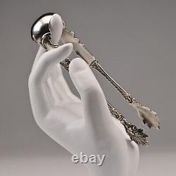 Antique Original Vintage Sterling Silver Repousse Serving Plate Sugar Cube Tongs