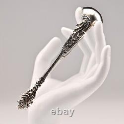Antique Original Vintage Sterling Silver Repousse Serving Plate Sugar Cube Tongs