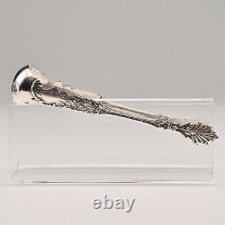 Antique Original Vintage Sterling Silver Repousse Serving Plate Sugar Cube Tongs
