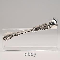 Antique Original Vintage Sterling Silver Repousse Serving Plate Sugar Cube Tongs