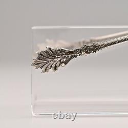 Antique Original Vintage Sterling Silver Repousse Serving Plate Sugar Cube Tongs