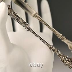 Antique Original Vintage Sterling Silver Repousse Serving Plate Sugar Cube Tongs