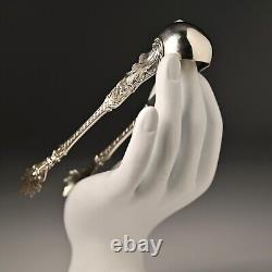 Antique Original Vintage Sterling Silver Repousse Serving Plate Sugar Cube Tongs