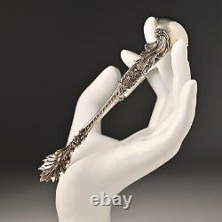 Antique Original Vintage Sterling Silver Repousse Serving Plate Sugar Cube Tongs