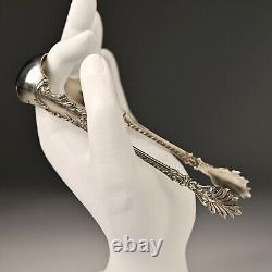 Antique Original Vintage Sterling Silver Repousse Serving Plate Sugar Cube Tongs