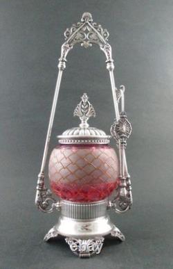 Antique PICKLE CASTOR CRANBERRY enamel JAR James W. TUFTS #3606 ORIGINAL