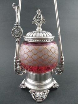 Antique PICKLE CASTOR CRANBERRY enamel JAR James W. TUFTS #3606 ORIGINAL