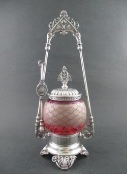 Antique PICKLE CASTOR CRANBERRY enamel JAR James W. TUFTS #3606 ORIGINAL