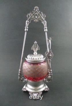 Antique PICKLE CASTOR CRANBERRY enamel JAR James W. TUFTS #3606 ORIGINAL