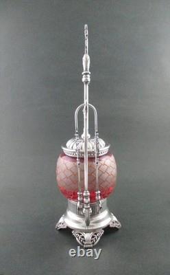 Antique PICKLE CASTOR CRANBERRY enamel JAR James W. TUFTS #3606 ORIGINAL